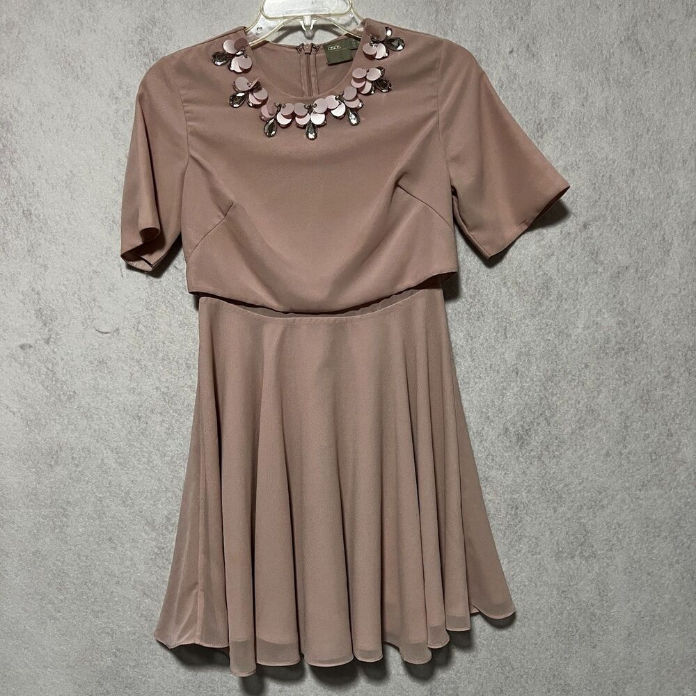 Asos Girls Dress Blush Size 4 Embellished Lined Sleeves Zipper Closure